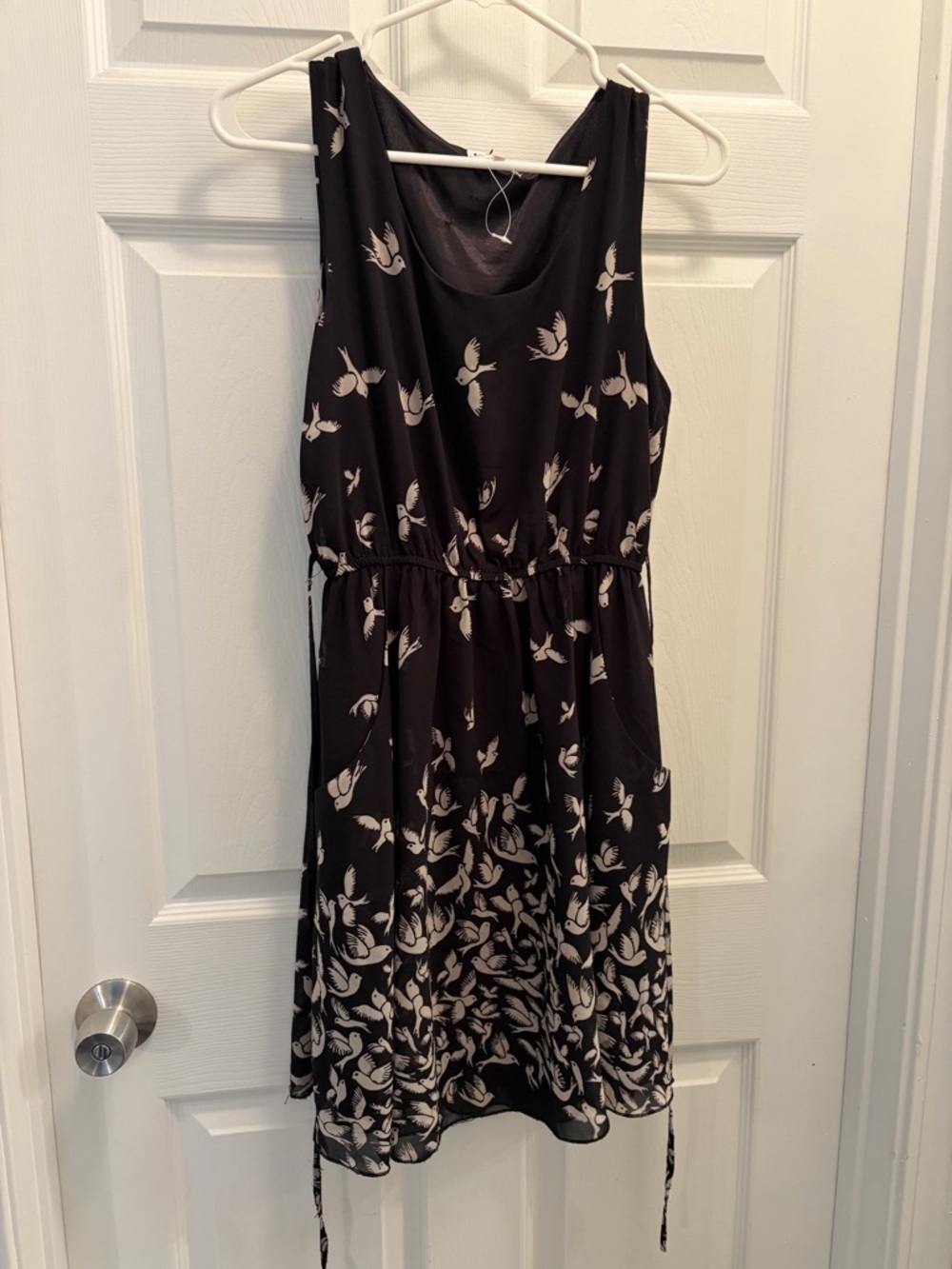 LA Soul Black Bird Print Chiffon Dress Flowy Boho Cottagecore M